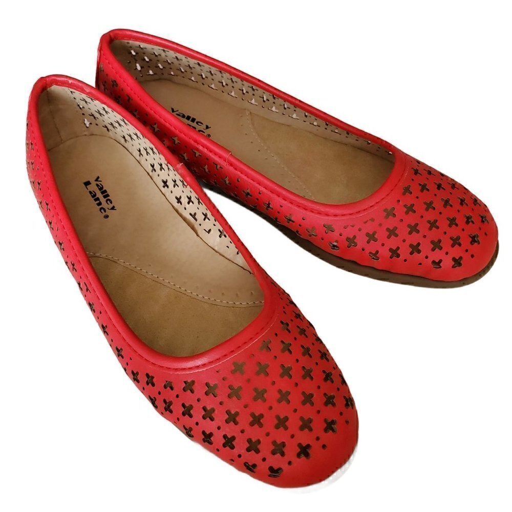 Valley Lane Red Loafers, Ladies Red Ballerina Style Slippers Flats NIB